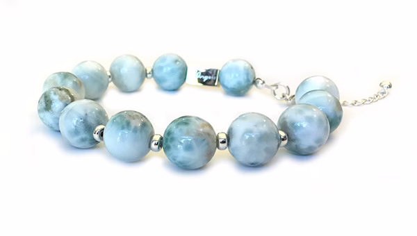 Handcrafted Larimar bracelet 12mm + Silver - Image 6