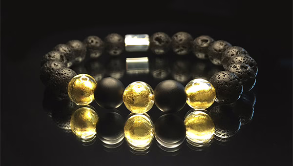 Lavastone & Obsidian & Murano Gold Foil Venetian Glass 10mm Bracelet Luxury Murano Glass Bracelet Rome
