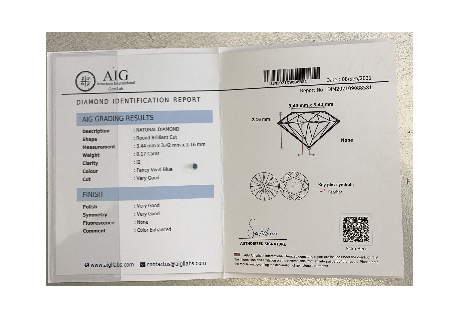 0.17 Cts Sparkling Rare Blue Color Natural Diamond + AIG Certificate - Image 2