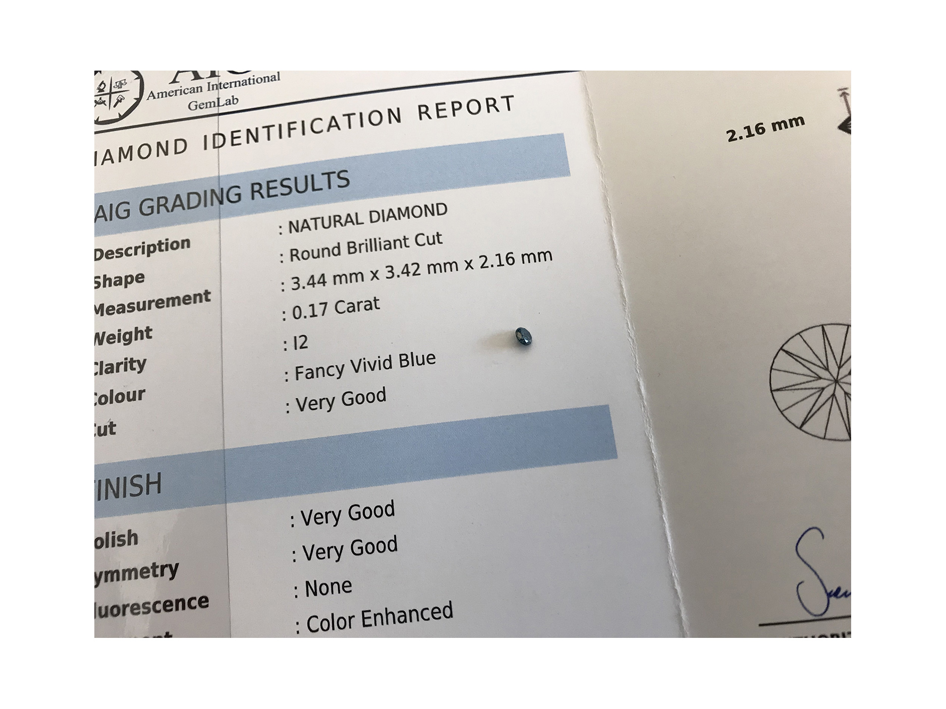 0.17 Cts Sparkling Rare Blue Color Natural Diamond + AIG Certificate - Image 5